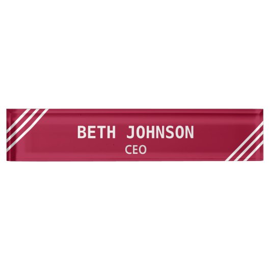 Stilvolle Burgundy und White Desk Name Plate Namensplakette (Vorderseite)