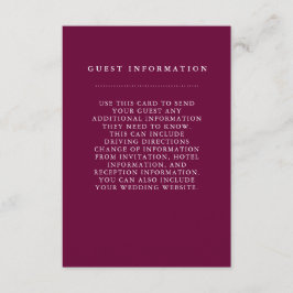 Stilvolle Burgundy Wedding Guest Information Card Begleitkarte