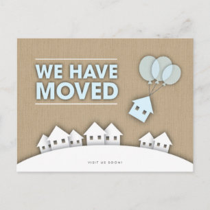 Stilvolle Burlap wir verschoben White Houses Postc Ankündigungspostkarte