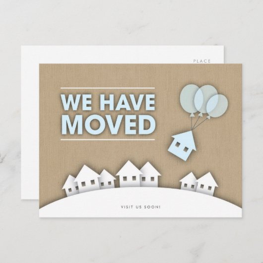 Stilvolle Burlap wir verschoben White Houses Postc Ankündigungspostkarte (Vorne/Hinten)