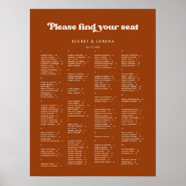 Stilvolle Burnt Orange Alphabetische Sitzkarte Poster