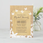 Stilvolle Butterflies Burlap-Brautparty Einladung (Stehend Vorderseite)