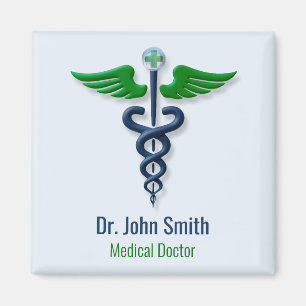 Stilvolle Caduceus Green Medical Wings Cross Blue Magnet