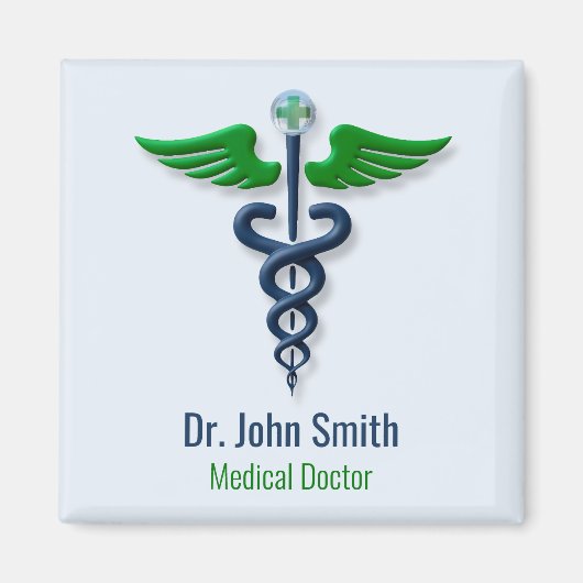 Stilvolle Caduceus Green Medical Wings Cross Blue Magnet (Vorne)