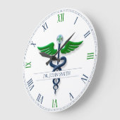 Stilvolle Caduceus Green Wings Cross Blue Medical Große Wanduhr (Winkel)