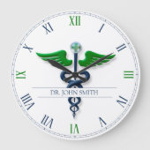 Stilvolle Caduceus Green Wings Cross Blue Medical Große Wanduhr (Vorderseite)
