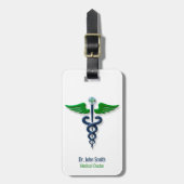 Stilvolle Caduceus Green Wings Medical Cross Blue Gepäckanhänger (Vorderseite vertikal)
