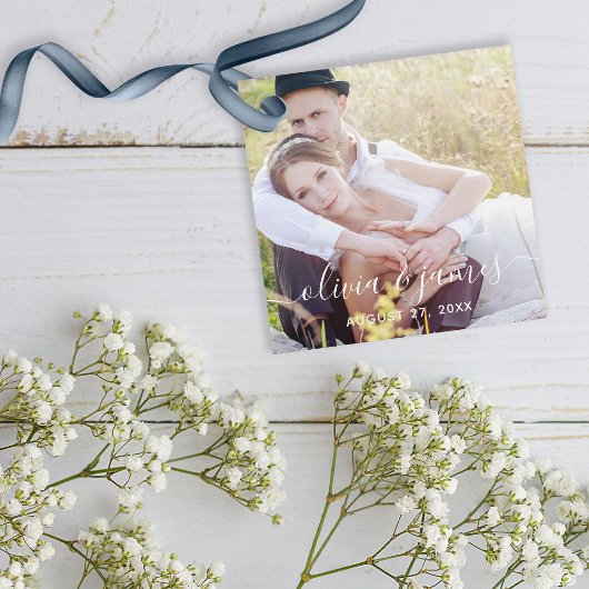 Stilvolle Calligrafy Foto Wedding Geschenkanhänger