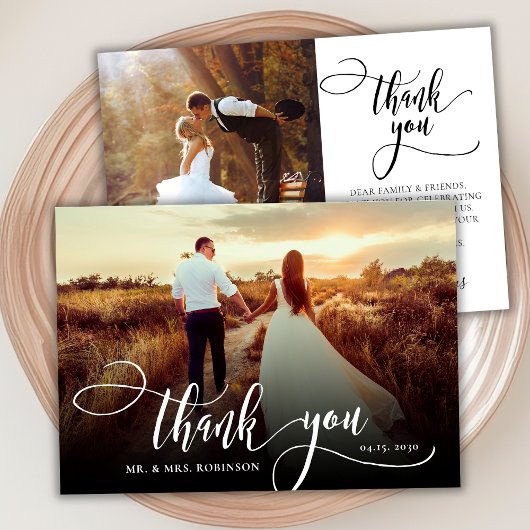 Stilvolle Calligraphie 2 Foto Wedding Dankeschön K Dankeskarte