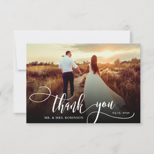 Stilvolle Calligraphie 2 Foto Wedding Dankeschön K Dankeskarte (Vorderseite)
