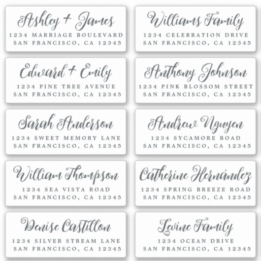 Stilvolle Calligraphy Wedding Guest Address Labels (Vorderseite)