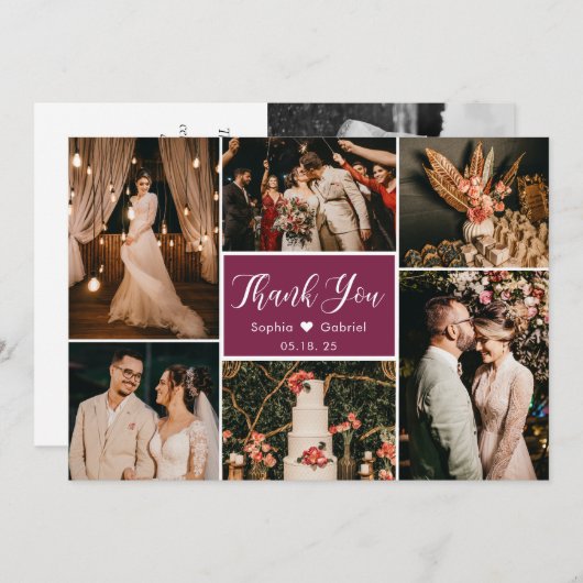 Stilvolle Callygrafie 6 Foto Collage Wedding Dankeskarte (Vorne/Hinten)