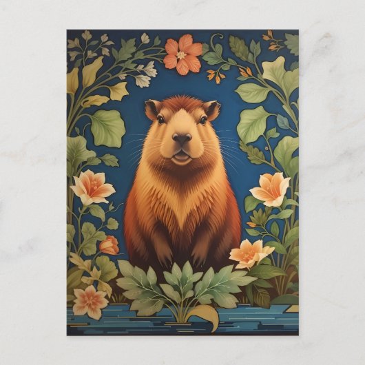 Stilvolle Capybara - Inspiriert von William Morris Postkarte (Vorderseite)