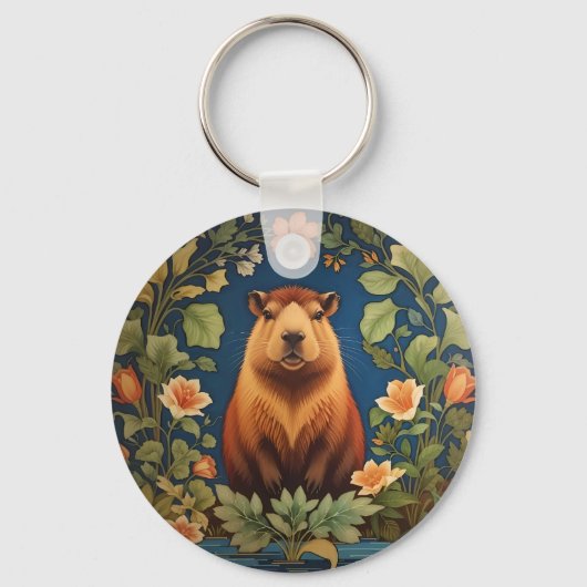 Stilvolle Capybara - Inspiriert von William Morris Schlüsselanhänger (Vorderseite)
