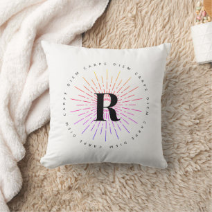 Stilvolle Carpe Diem Sun Symbol Monogram White Kissen