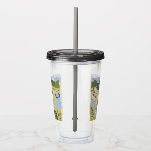 Stilvolle Cartoon Landschaft Reiseplan Acryltrinkbecher (Rechts)