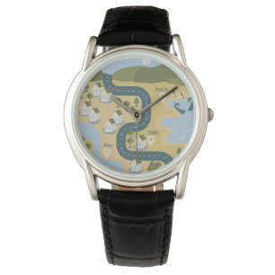 Stilvolle Cartoon Landschaft Reiseplan Armbanduhr