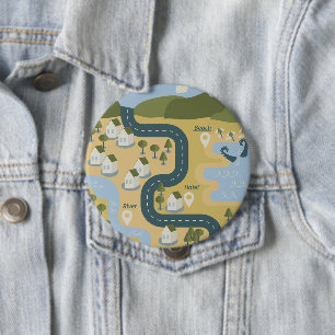 Stilvolle Cartoon Landschaft Reiseplan Button