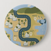 Stilvolle Cartoon Landschaft Reiseplan Button (Vorderseite)