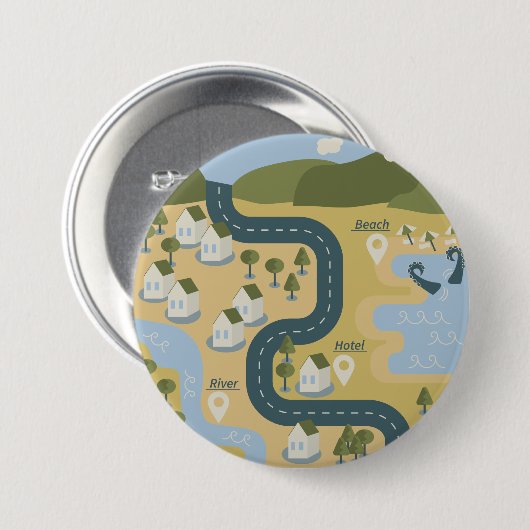 Stilvolle Cartoon Landschaft Reiseplan Button (Vorne & Hinten)