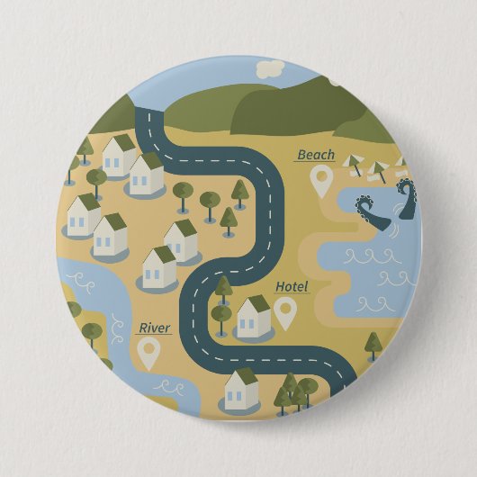 Stilvolle Cartoon Landschaft Reiseplan Button (Vorderseite)