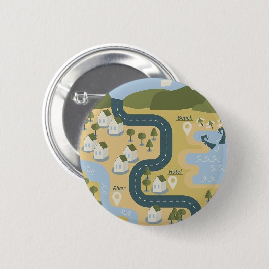 Stilvolle Cartoon Landschaft Reiseplan Button (Vorne & Hinten)