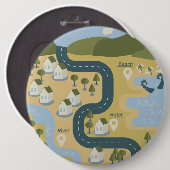 Stilvolle Cartoon Landschaft Reiseplan Button (Vorne & Hinten)