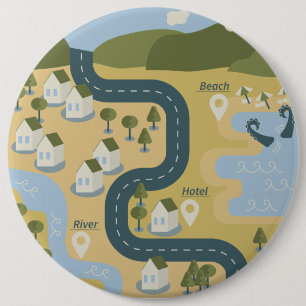 Stilvolle Cartoon Landschaft Reiseplan Button