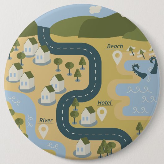 Stilvolle Cartoon Landschaft Reiseplan Button (Vorderseite)