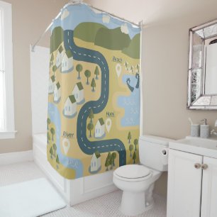 Stilvolle Cartoon Landschaft Reiseplan Duschvorhang