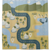 Stilvolle Cartoon Landschaft Reiseplan Duschvorhang (Vorderseite)