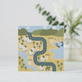 Stilvolle Cartoon Landschaft Reiseplan Einladung (Stehend Vorderseite)