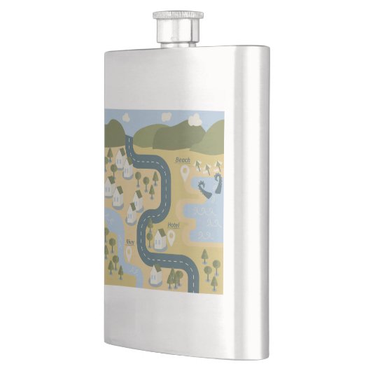 Stilvolle Cartoon Landschaft Reiseplan Flachmann (Links)