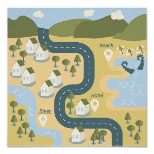 Stilvolle Cartoon Landschaft Reiseplan Fotodruck