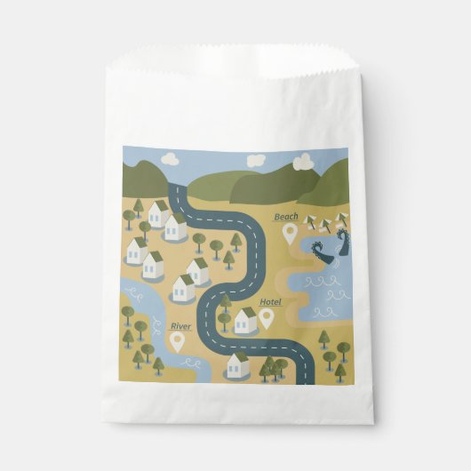 Stilvolle Cartoon Landschaft Reiseplan Geschenktütchen (Vorderseite)