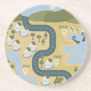 Stilvolle Cartoon Landschaft Reiseplan Getränkeuntersetzer