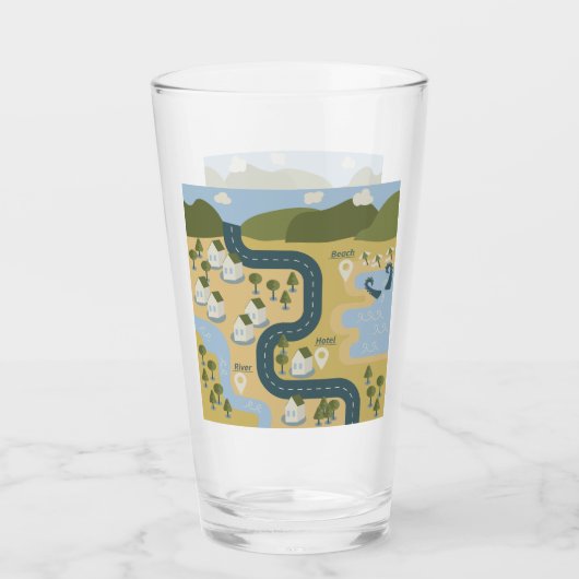 Stilvolle Cartoon Landschaft Reiseplan Glas (Vorderseite)