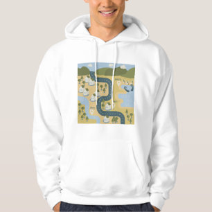 Stilvolle Cartoon Landschaft Reiseplan Hoodie