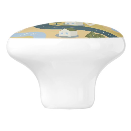 Stilvolle Cartoon Landschaft Reiseplan Keramikknauf (Seitenansicht)