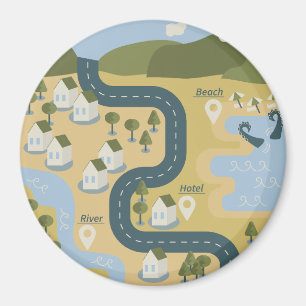 Stilvolle Cartoon Landschaft Reiseplan Magnet