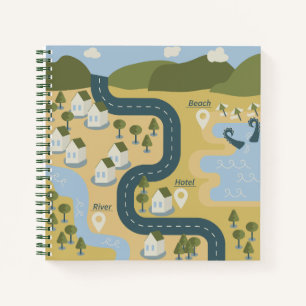Stilvolle Cartoon Landschaft Reiseplan Notizblock