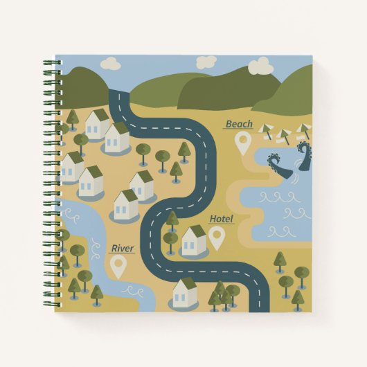 Stilvolle Cartoon Landschaft Reiseplan Notizblock (Vorderseite)