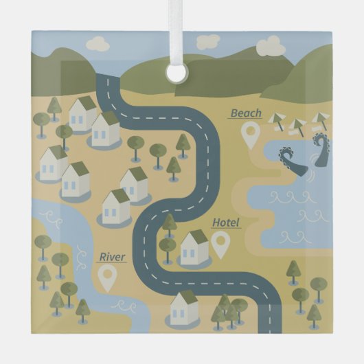Stilvolle Cartoon Landschaft Reiseplan Ornament Aus Glas (Vorderseite)