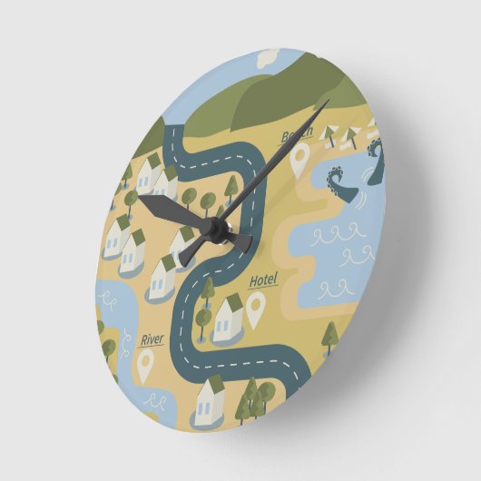 Stilvolle Cartoon Landschaft Reiseplan Runde Wanduhr (Winkel)
