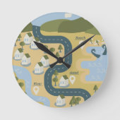 Stilvolle Cartoon Landschaft Reiseplan Runde Wanduhr (Vorderseite)
