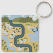 Stilvolle Cartoon Landschaft Reiseplan Schlüsselanhänger (Rückseite)