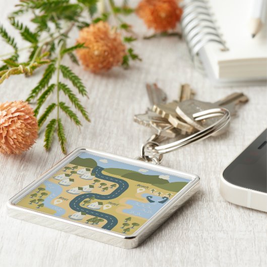 Stilvolle Cartoon Landschaft Reiseplan Schlüsselanhänger (Seite)