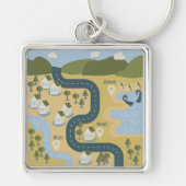 Stilvolle Cartoon Landschaft Reiseplan Schlüsselanhänger (Vorne)