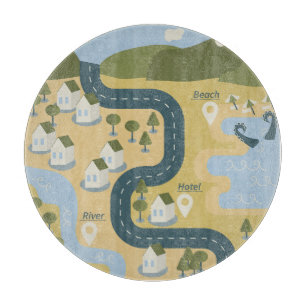 Stilvolle Cartoon Landschaft Reiseplan Schneidebrett