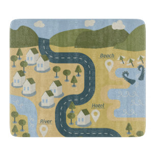 Stilvolle Cartoon Landschaft Reiseplan Schneidebrett